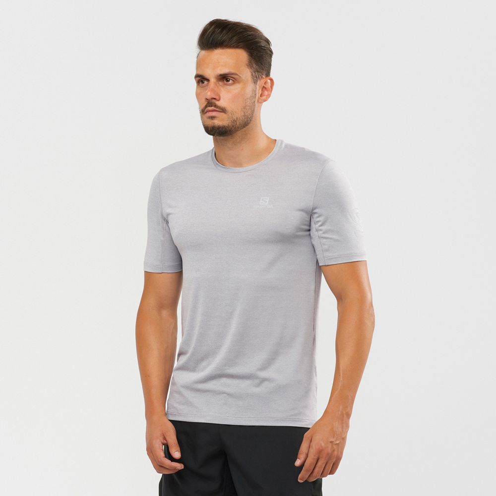 Salomon Singapore Mens T-shirts - OUTLINE Grey | 38497-JPIA